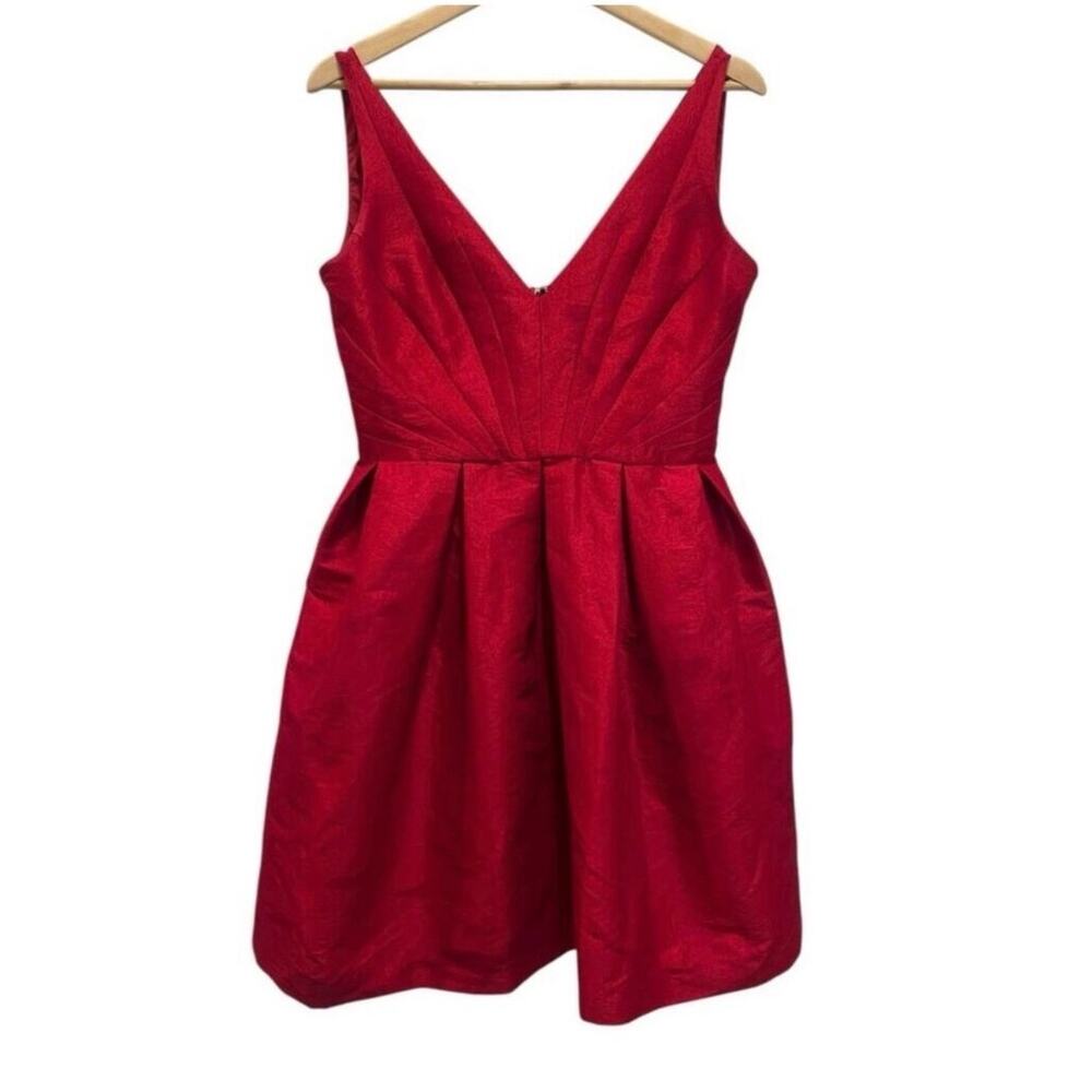 Z Spoke by Zac Posen Red Fit & Flare Dress Size 8 Satin V Neck Designer Cocktail - Picture 8 of 13